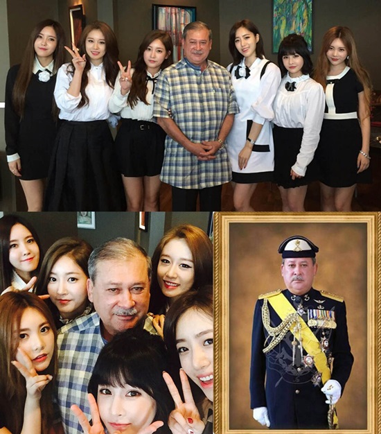 韩国女团T-ara获柔佛苏丹依布拉欣殿下邀请，在王宫里与其共进午餐。1`
