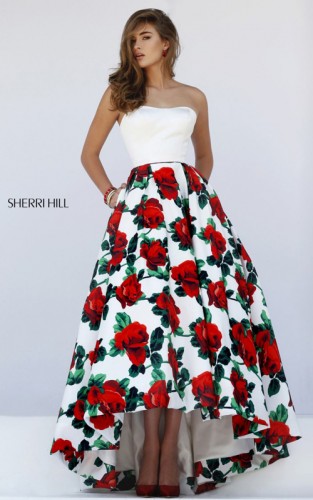 a line Sherri Hill 50027 floral print prom dress 2016