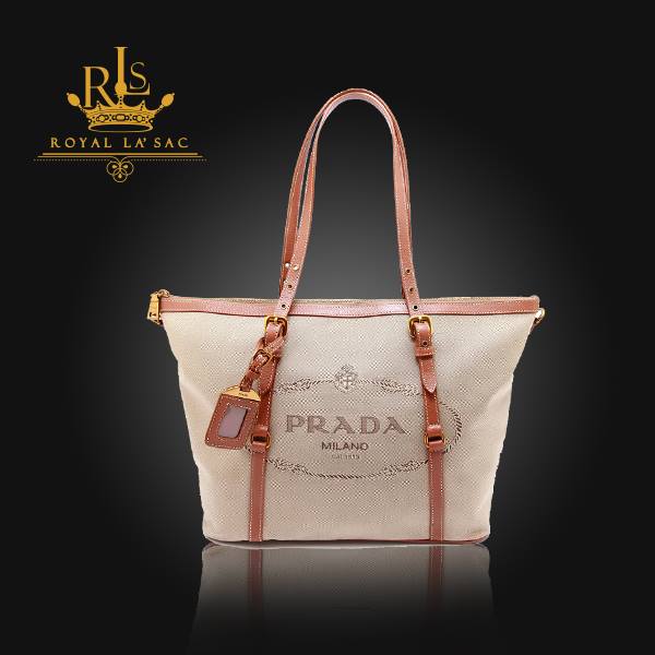 Prada_BR4253 Leather Apricot Canvas Tote Bag