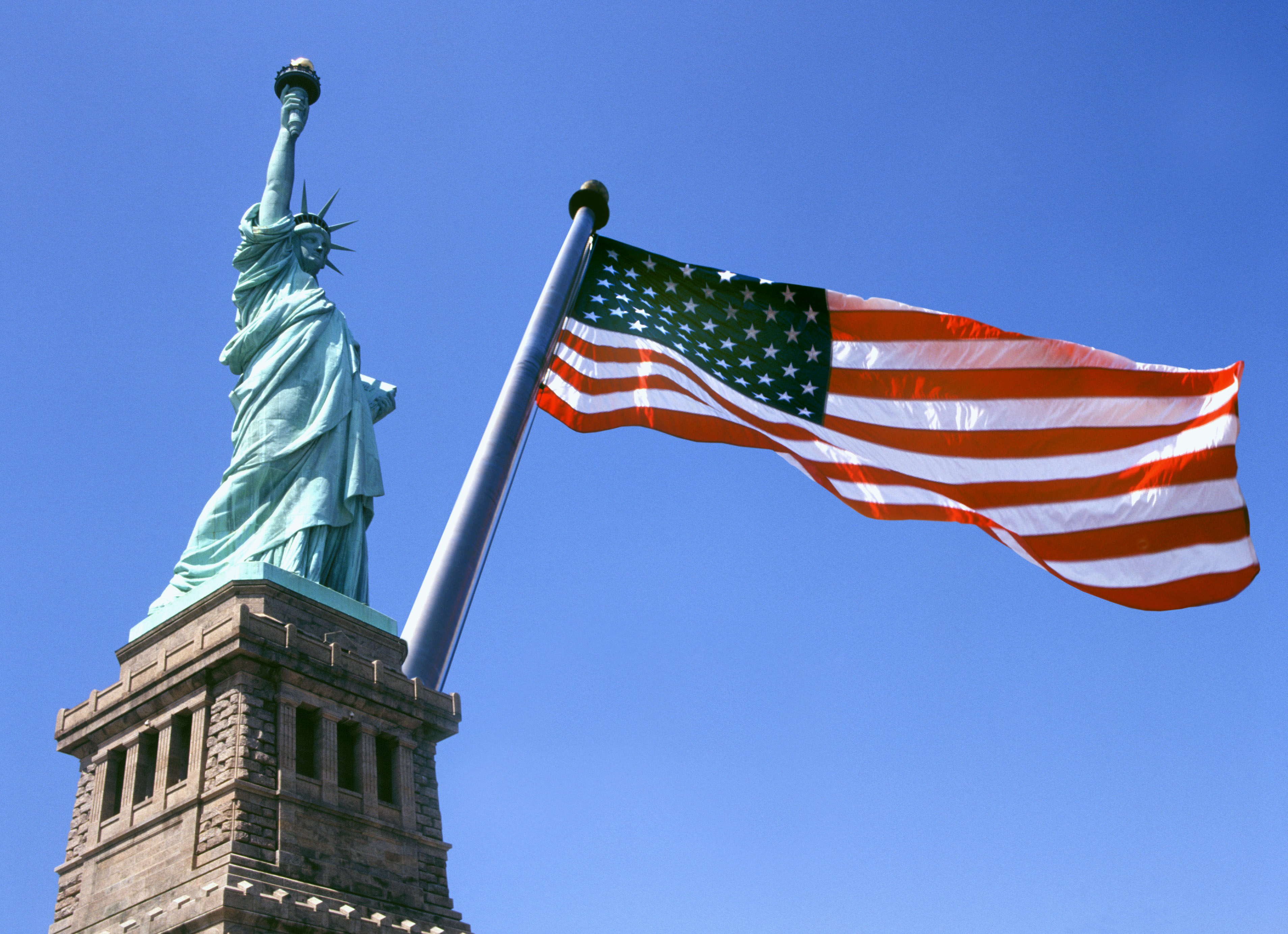 Statue of Liberty and American Flag